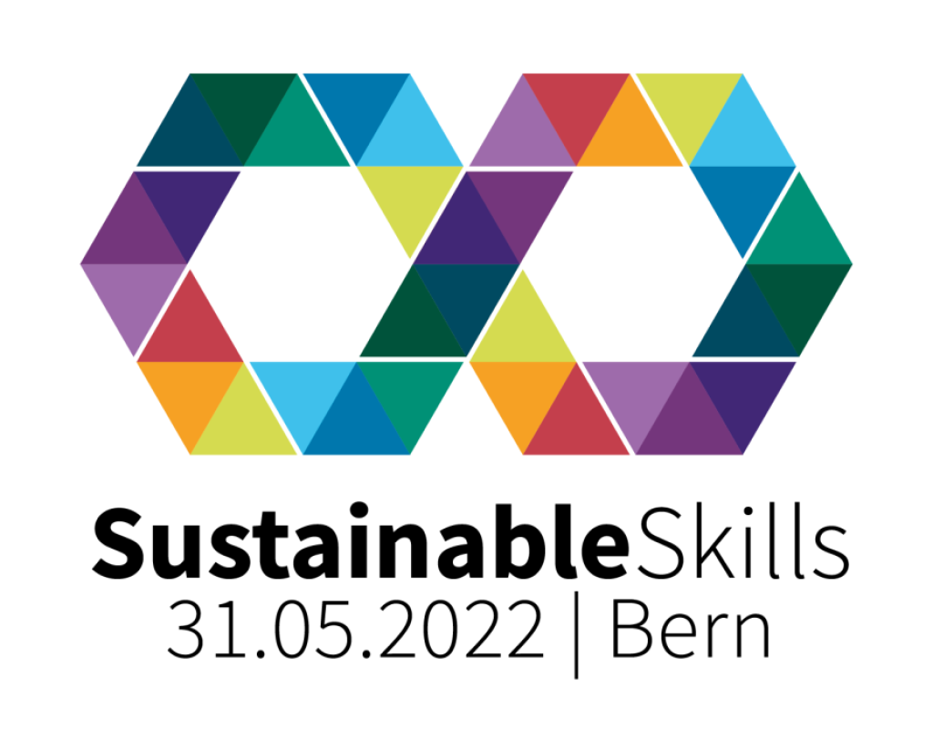 Das Bild zeigt das Visual der SustainableSkills 2022, der Text sagt "SustainableSkills. 31.05.2022, Bern"